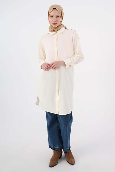 ALLDAY Ecru-Cotton Epaulette Shirt Tunic