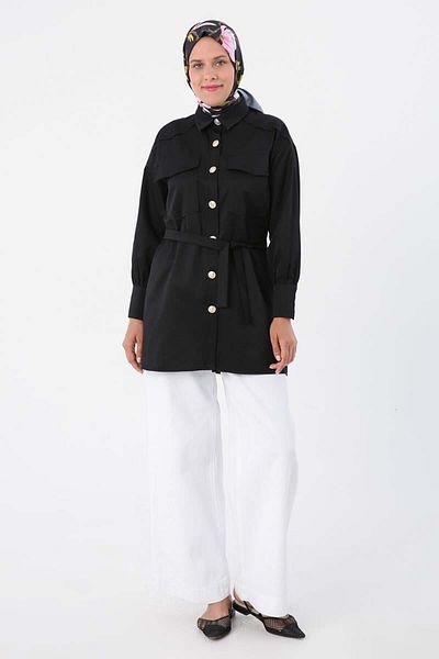 ALLDAY Black-Applique Pocket Shirt Tunic