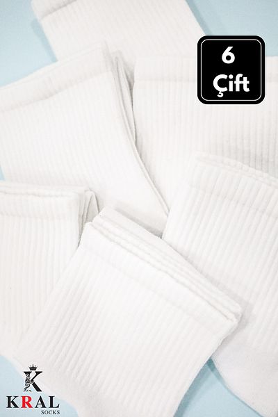 KRAL SOCKS Унисекс бели 6 чифта памучни безшевни тенис чорапи - за студенти