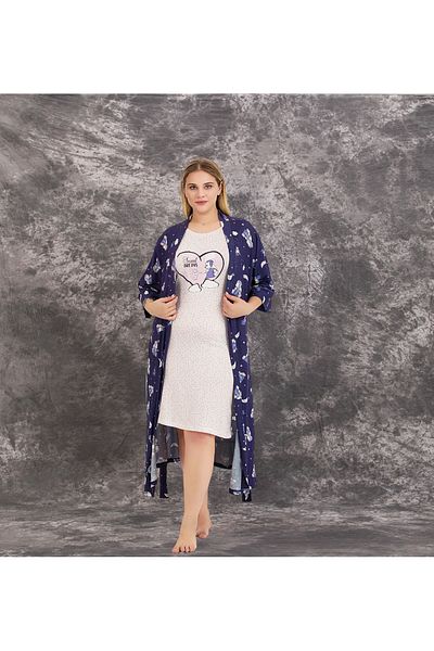 Lady Lingerie 93% βαμβάκι 7% λύκρα με μοτίβο νυχτικό Oversize γυναικείο νυχτικό σετ 2 τεμαχίων