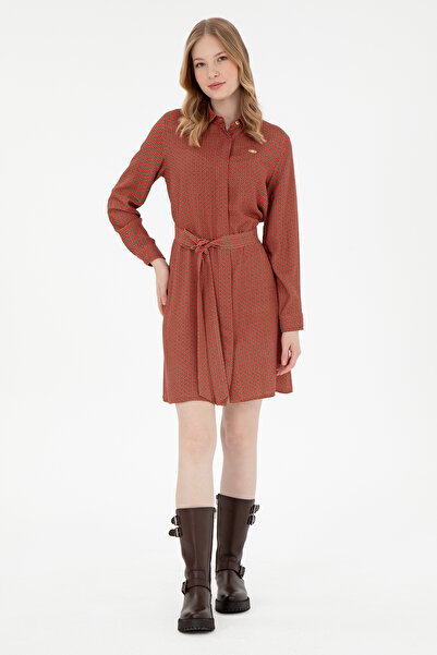 U.S. Polo Assn. Kadın Haki Kemerli Mini Boy Dokuma Elbise 50292269-VR027