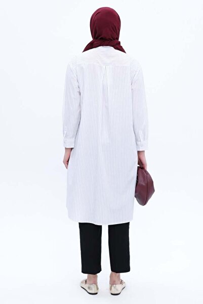 ALLDAY White-Cotton Striped Poplin Shirt Tunic