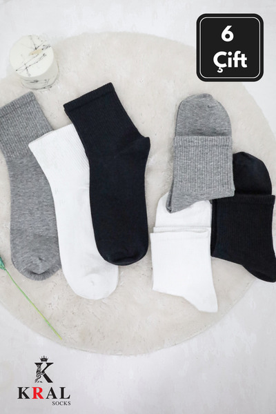 KRAL SOCKS 6 Pairs Cotton Tennis Socks Seamless College Size Unisex (3 Colors)