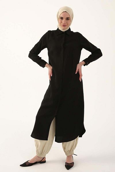 ALLDAY Black-Discreet Patch Long Shirt
