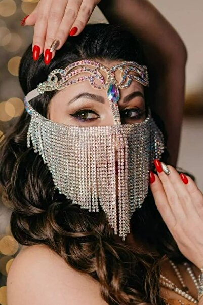 TAKIŞTIR Gümüş Renk Hologramlı Dansöz Maskesi