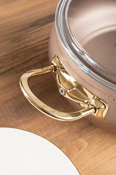 Lines L-5094-2 Yonca Güveç 7 Parça Küre Tencere Seti - Bakır Altın Kulp