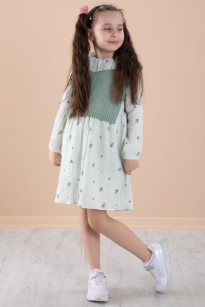 Cansın Mini Pulovere cu imprimeu floral verde Rochie pentru fete 20226