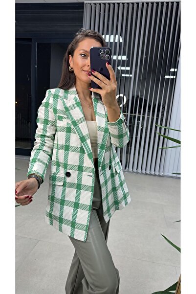 caddstore Зелено-білий твідовий піджак у клітинку