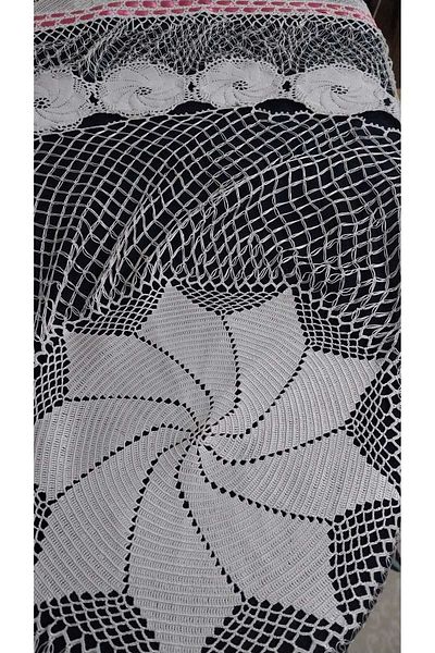 Papatyam Hand Knitted Crochet (75 cm Diameter) Fiskos Tablecloth Handcrafted Lace Set/Vintage/Floush in String