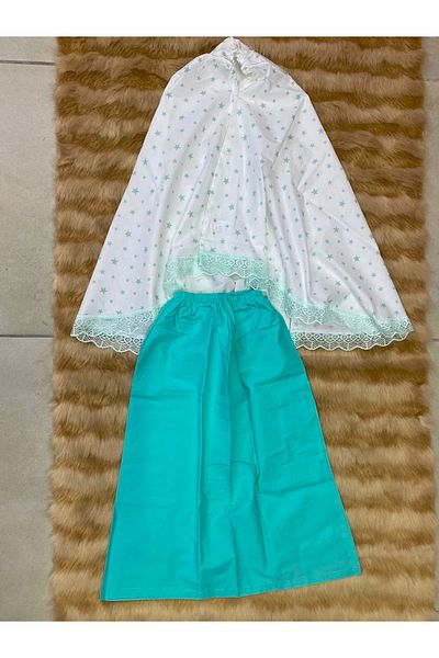 skycott Mint Colorful Star Printed Practical Prayer Dress with Lace Detail - Hijab and Skirt Set 980