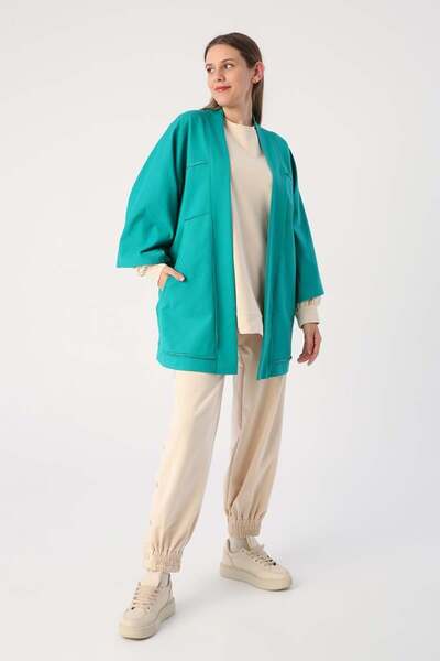 ALLDAY Oversize Cardigan with Emerald-Bat Sleeves