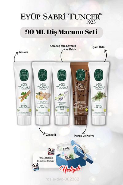 Eyüp Sabri Tuncer 90 ml Toothpaste Set with Miswak, Ginger, Lavender, Cocoa, Pine Extract and Rosie