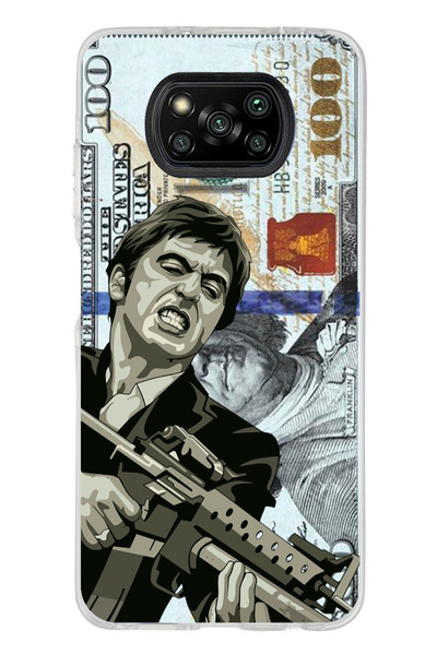 TechTree Poco X3 / NFC / PRO Uyumlu Scarface Dolar Tasarımlı Şeffaf Silikon K...