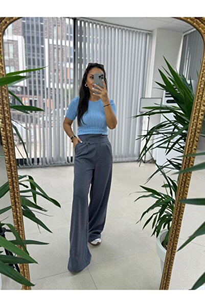 caddstore Mc 3016 Çapraz Düğme Detaylı Gri Pantolon