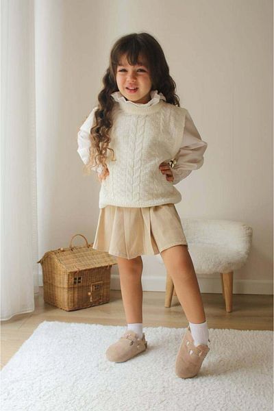 MİNİKO KİDS Girl's Collared Kits with Sweaters with Skirts 2-Piece Set