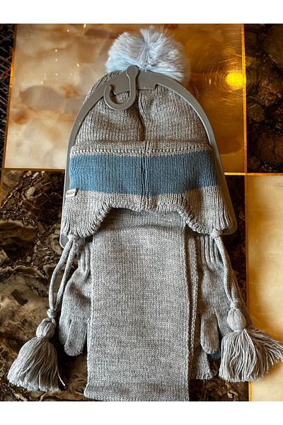 Kitti Kitti̇ 1-4 Years Old Beanie Scarf, Glove Set Panda