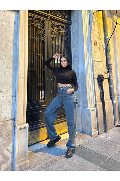 SHEVEGA Ti̇Ntli̇ Side Buckle Baggy Denim Jeans Trousers