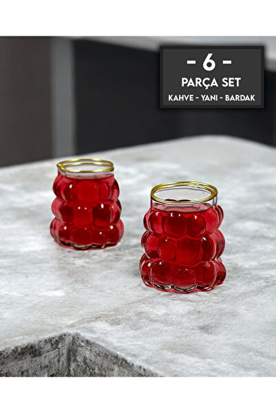 gkzglass home dekor Boncuk Cam Yaldız Kahve Yanı Bardak 6 Adet Mini Üzüm Bard...