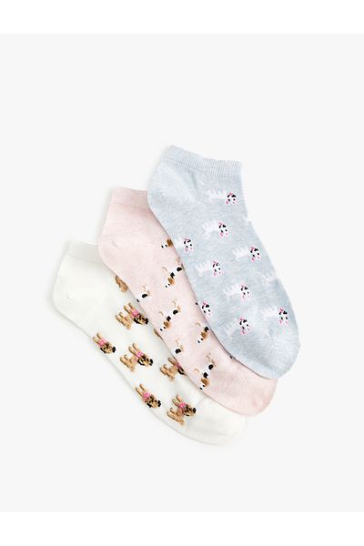 Koton Set de 3 șosete papuci cu model câine multicolor