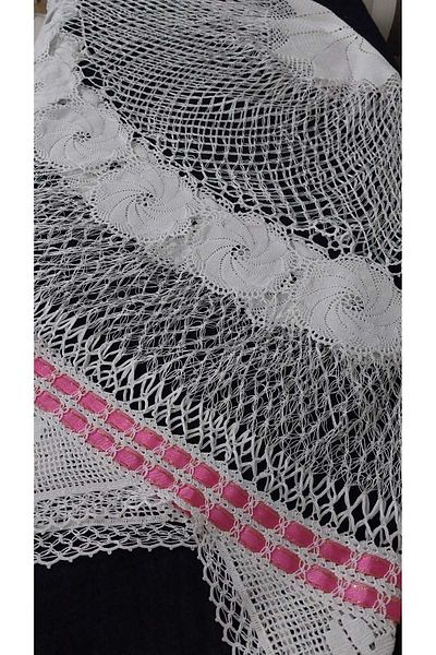 Papatyam Hand Knitted Crochet (75 cm Diameter) Fiskos Tablecloth Handcrafted Lace Set/Vintage/Floush in String