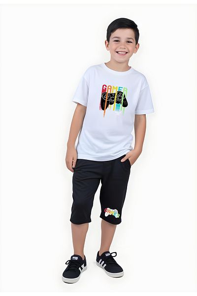 panios kids Gamer Printed Boy's Double Pocket Capri Bottom-Top Suit