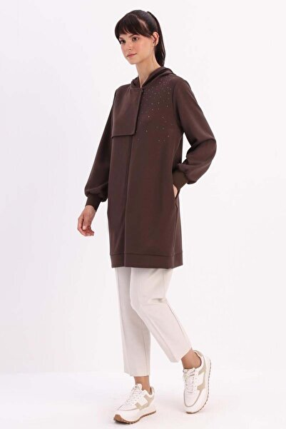 ALLDAY Ζακέτα με κουκούλα με λεπτομέρεια καφέ-πέτρα