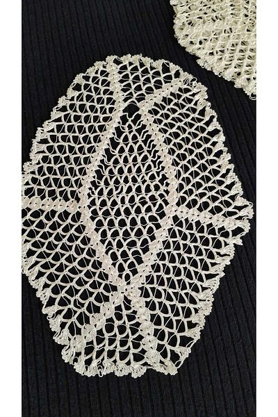 Papatyam 4 Pieces Lace Detailed Coffee Table Cover Set - Hand Knitted Crochet (28X20Cm) Vintage/Flush Yarn