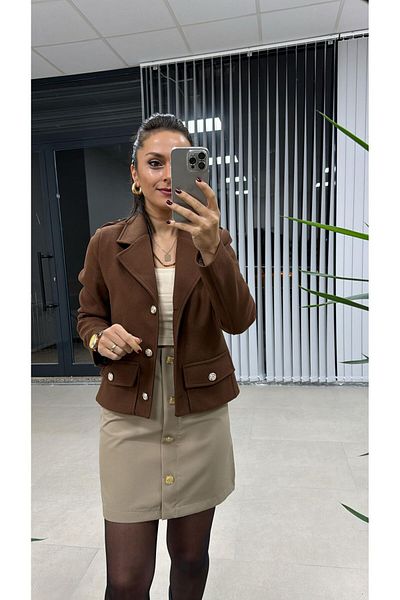 caddstore Gold Buttoned Stone Skirt