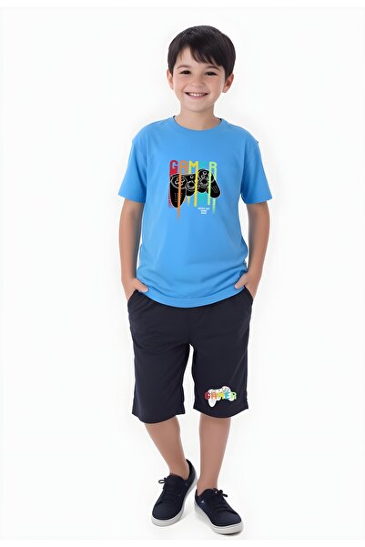 panios kids Costum Capri cu buzunare duble pentru băiat cu imprimeu Gamer