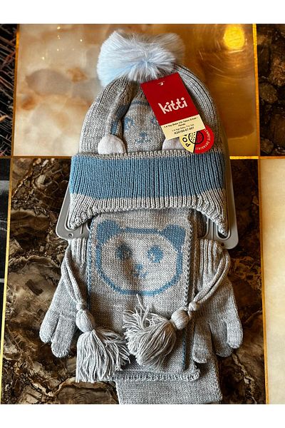 Kitti Kitti̇ 1-4 Years Old Beanie Scarf, Glove Set Panda