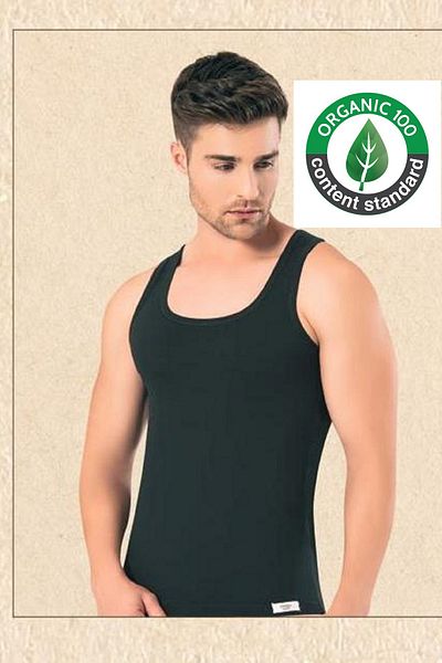OMERA 3 Black Men's Undershirt - Organic Cotton and Lycra, Ocs Certified