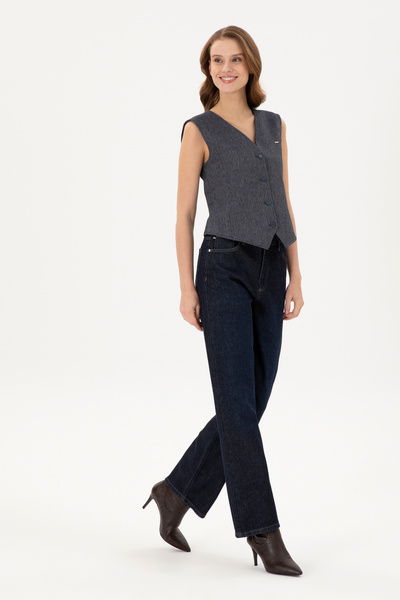 U.S. Polo Assn. Kadın Koyu Mavi Flare High Waist Fit Jean Pantolon 50297485-D...