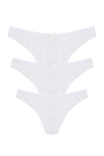 TechMerkez Akbeniz Δαντελένιο Σετ 3 Σλιπ Εκρού 40256