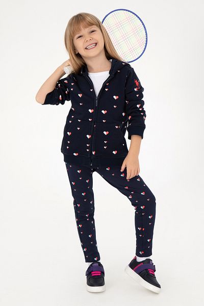 U.S. Polo Assn. Girl's Navy Blue Hooded Sweatshirt 50298198 -Vr033