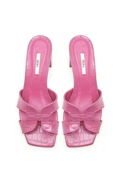 Desa Women's Fuchsia Crocodile Printed Leather Slippers