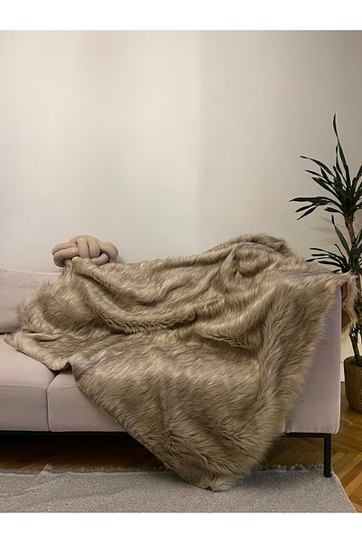 sevaradekor Husă anti-alunecare din pluș de culoare bej deschis - Husă de canapea Tibet 200x75