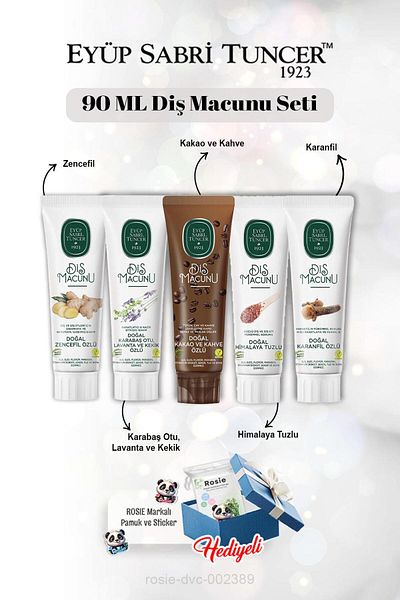 Eyüp Sabri Tuncer 90 ml Toothpaste Set - Cocoa, Ginger, Clove, Himalayan, Lavender and Rosie