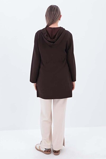 ALLDAY Coffee-Hooded Waist Drawstring Cardigan
