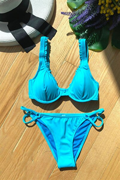 Pierre Cardin Balenli Fırfır Detaylı Bikini Takım Mavi 227393
