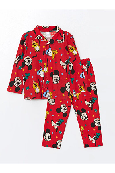 LC Waikiki LCW baby Kırmızı Polo Yaka Uzun Kollu Mickey Mouse Baskılı Erkek Bebek Pijama Takımı İMREX GLOBAL