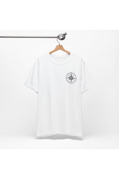 IVART Πυξίδα με στάμπα -unisex -100% βαμβακερό λαιμόκοψη κοντό μανίκι κανονικό λευκό μπλουζάκι