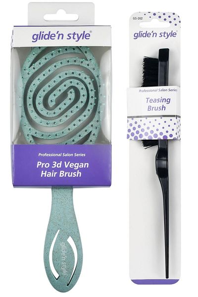 Glide'n Style Pro 3D Hair and Bun Brush - Three-Dimensional (Advantageous Set of 2)