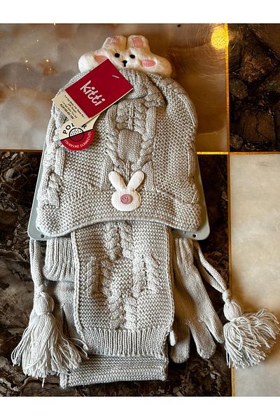 Kitti 1-4 Years Old Gloves Set - Double Rabbit Girl Scarf