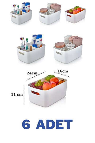 VALENT 6'lı 3.5 Lt Basic Sepet, Dolap Içi, Buzdolabı Düzenleyici, Banyo Organizer