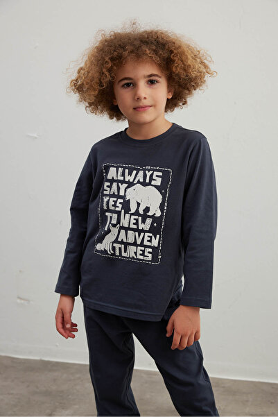 Syah Erkek Çocuk Pamuklu Uzun Kollu Pijama Takımı