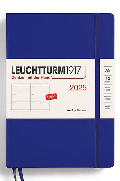 Leuchtturm1917 2025 Weekly Agenda, Medium (A5), Hard Cover, 144 Sheets, English, Ink Blue
