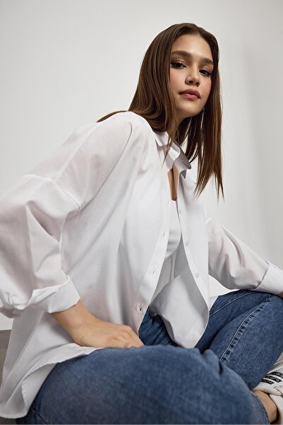 Rays Beyaz Relaxed Fit Rahat Kesim Basic Gömlek - 6621a