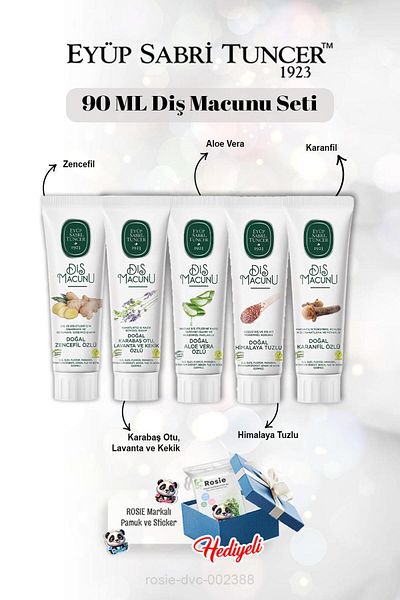 Eyüp Sabri Tuncer 90 ml Toothpaste Set - Ginger, Clove, Himalayan, Aloe Vera and Lavender