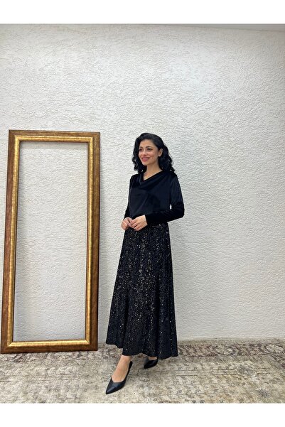 KÜÇÜĞÜM BUTİK Black Long Sequin Skirt