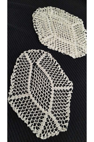 Papatyam 4 Pieces Lace Detailed Coffee Table Cover Set - Hand Knitted Crochet (28X20Cm) Vintage/Flush Yarn
